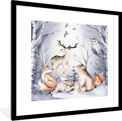 Produktbild von MuchoWow® Gerahmtes Poster Wald - Winter - Weihnachten 40x40 cm - Poster mit Schwarzem Bilderrahmen Wandposter Rahmen Foto Bilder - Poster - Plakat im Rahmen