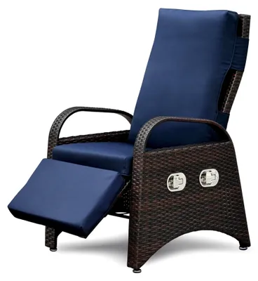 Produktbild von Relaxsessel mit Liegefunktion für den Garten, wetterfest, höhenverstellbare Relaxliege, Rattansessel aus handgewebtem PE-Geflecht, Blau