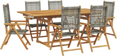 Produktbild von vidaXL 7-tlg. Garten-Essgruppe Poly Rattan und Massivholz Grau