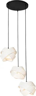 Produktbild von QAZQA - Moderne Hängelampe I Pendellampe I Pendelleuchte schwarz mit Weiß 3-flammig-Lichter - Cloth I Wohnzimmer I Schlafzimmer - Textil Rund - LED geeignet E27