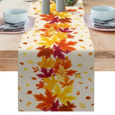 Zdjęcie produktu dla Bieżnik jesienny, motyw klonowych liści, wymiary 183 x 33 cm, wykonany z bawełny i lnu