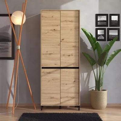 Immagine prodotto di Dmora Scarpiera Peligni 80x40x206h cm Marrone Rovere Nodi, 9 Ripiani 4 Ante