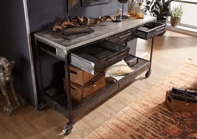 Produktbild von MASSIVMOEBEL24Konsolentisch Mango 150x45x90 grau lackiert HEAVY INDUSTRY #121
