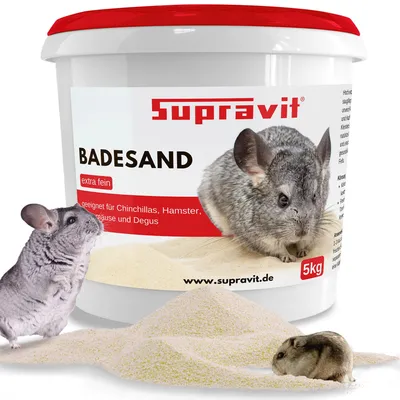 Produktbild von Supravit Badesand 5kg | Chinchilla Sand saugfähig, pH-neutral & asbestfrei | Fellpflege & Mineraliensand für Chinchilla, Hamster, Degus, Gerbils
