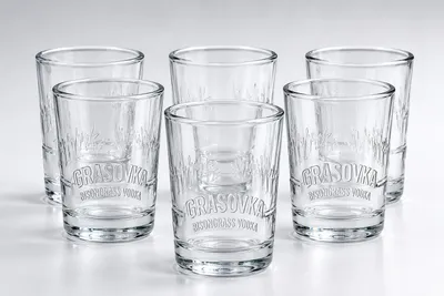 Produktbild von Grasovka Shotglas 6er Set - Original Schnapsgläser aus Glas für Vodka, Likör & Spirituosen