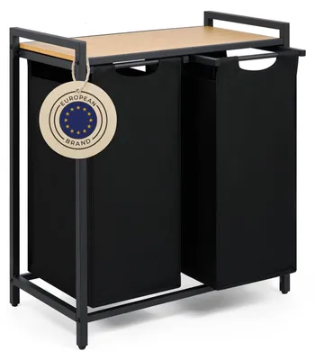 Productafbeelding van Wasmand met 2 Compartimenten - Zwart - Bamboe Look