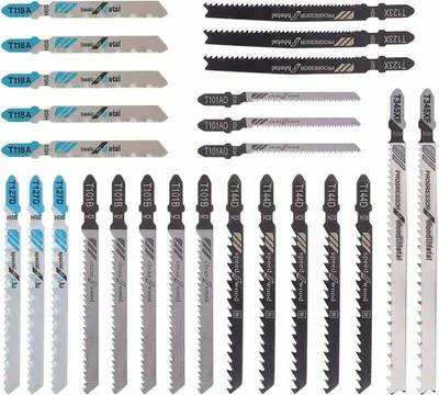 Produktbild von Set mit 25 Stichsägeblättern T118A / T144D / T101B/T123X / T101AO/T127D / T345XF zum Schneiden von Metall/Holz/Kunststoff – für Bosch, Black & Decker, Makita, Dewalt –  (25 Stück)
