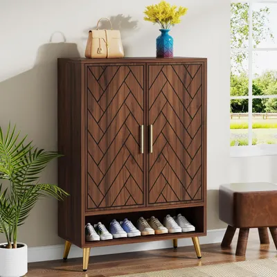 Image de Armoire à chaussures - Rangement à chaussures - Étagère à chaussures - Meuble de rangement - Armoire de rangement - Design vintage - 6 étagères