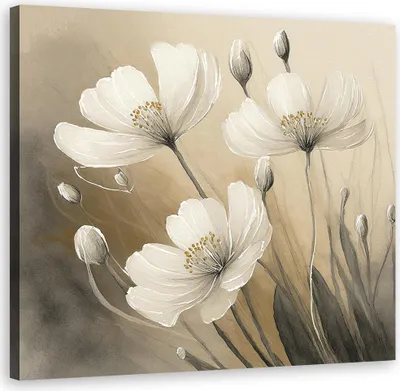 Produktbild von Leinwandbild Blumen Pflanzen Botanik 50x50 Feeby Grau bild für die wand bereit zum aufhängen