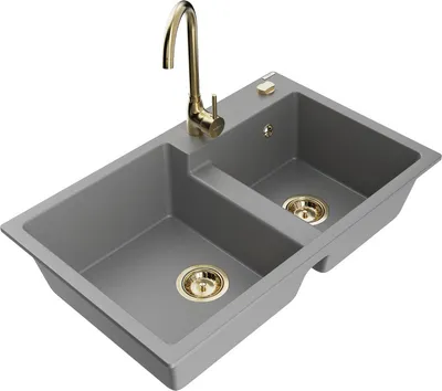 Produktbild von Mexen Tomas 2-Becken-Granitspüle mit Mischbatterie Telma, Grau - 6516-71-670200-50