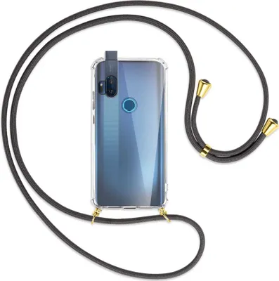 Produktbild von Handykette Backcover-Schutzhülle mit Band (Metall goldfarben) für Motorola One Hyper - dunkelgrau
