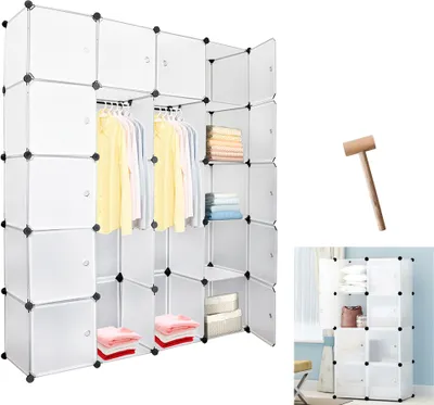 Produktbild von wolketon 20 Wš¹rfel?Wei? Regalsystem Kleiderschrank Kunststoff DIY Garderobenschrank mit Tš¹ren Garderobe fš¹r Kinderzimmer Schlafzimmer einfach zu montieren