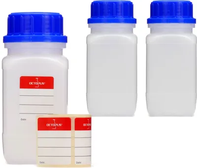 Immagine prodotto di 3x bottiglia a collo largo da 250 ml con coperchio blu, colore naturale, quadrata, G 45