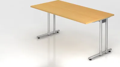 Produktbild von Schreibtisch Mauno | Buche | BxT 160x80cm | Arbeitshöhe 72cm | höhenjustierbar 0-10 mm | C-Fuß-Gestell Silber | Rechteckform