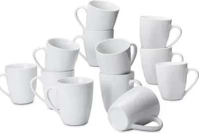 Image de Ensemble de tasses à café Amazon Basics, 12 pièces, en porcelaine, 355 ml, couleur blanche