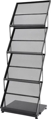 Obrázok produktu pre Samostatný stojan na letáky – 4-policový kovový stojan na časopisy – pre formát A3 – skladací – 46 x 37 x 132 cm – čierny