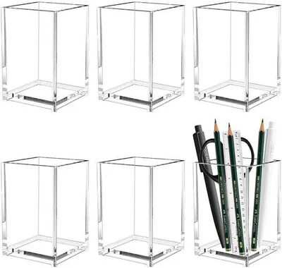Produktbild von Transparenthalter für 6 Stifte, Acrylhalter, quadratische Make-up-Bürstehalter, transparenter Schreibtischorganizer, Schule, Homeoffice, Haushaltsbedarf