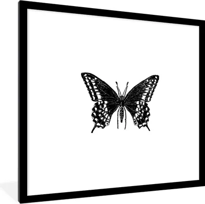 Produktbild von MuchoWow® Gerahmtes Poster Schmetterling - Tiere - Retro - Schwarz und weiß 40x40 cm - Poster mit Schwarzem Bilderrahmen Wandposter Rahmen Foto Bilder - Poster - Plakat im Rahmen