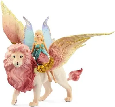 Produktbild von Figur Elfe auf geflügeltem Löwen, Abnehmbare Fee, Magischer Rosa Löwe, Bewegliche Teile, Schleich 70714 BAYALA