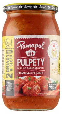 Zdjęcie produktu dla Pulpety w sosie pomidorowym z marchewką i pietruszką 700g - Dwa obiady w słoju Pamapol