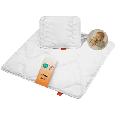 Productafbeelding van Babybedset met vier seizoenen-dekbed van 80 x 80 cm en kussen van 35 x 40 cm, 100% microvezel, wasbaar, sleepling