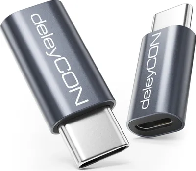 Produktbild von deleyCON Micro USB auf USB-C Adapter (2 Stück) USB C Stecker auf Micro USB Buchse Adapter OTG Kompatibel mit iPhone, iPad, Galaxy, Typ-C Handys, Tablets, Kameras, Notebooks Usw.