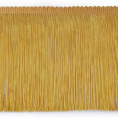 Fransenborte 155 mm in Altgold – Glänzendes Zierband für Kissen, Vorhänge & Boho Kleidung.