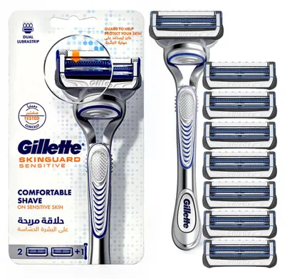 Obrázok produktu pre Žiletky Gillette SkinGuard Sensitive, balenie po 8 kusoch + rukoväť holiaceho strojčeka