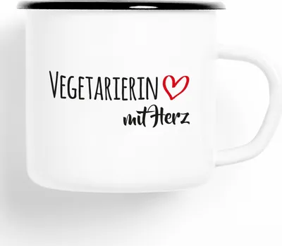 Produktbild von Huuraa Emaille Tasse Vegetarierin Geschenk Kaffeebecher Vintage 300ml Vegetarierin Präsent