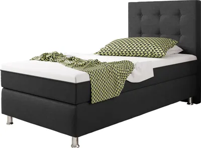 Produktbild von Boxspringbett KN0020 90x200 cm Webstoff Anthrazit mit Topper-Optik