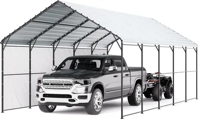 Immagine prodotto di Tenda garage VEVOR, 4 x 8 x 3,15 m, tenda garage, pensilina con struttura e tetto in acciaio, tenda garage per auto con pareti laterali rimovibili, riparo multiuso per pickup, barca, auto e trattori