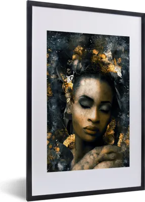 Produktbild von MuchoWow® MuchoWow® Gerahmtes Poster Blumen - Frau - Abstrakt 40x60 cm - Poster mit zchwarzem Bilderrahmen - Poster in Rahmen