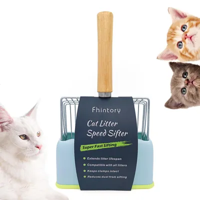 Productafbeelding van Kattenbakschep met houten handvat, metaal, 28 cm, voor de kattenbak