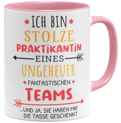 Kaffeetasse für Praktikantin, 325 ml, doppelseitig bedruckt, Rosa