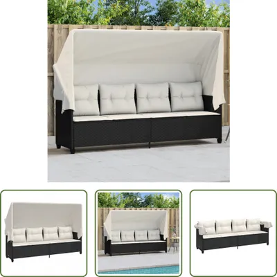 Produktbild von The Living Store Sonnenliege mit Dach und Kissen Schwarz Poly Rattan
