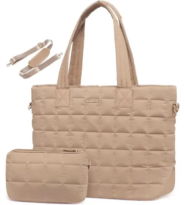 Immagine prodotto di Borsa per laptop da donna, 15,6 pollici, color kaki. Borsa da lavoro grande, shopper, borsa a tracolla