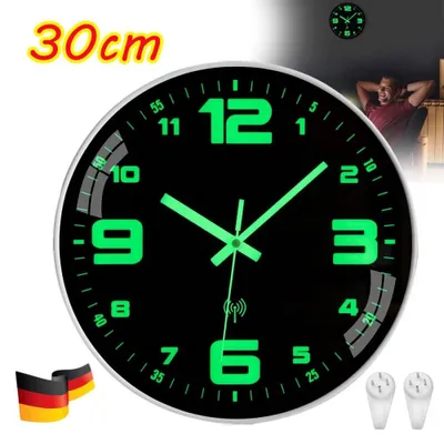 Produktbild von Leuchtend Wanduhr Funk Wanduhr Ohne Tickgeräusche Lautlos 30Cm Quarz Modern Groß