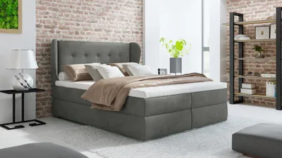 Produktbild von Bari 4 Boxspringbett 180x200, Bett Boxspring mit Lattenrost, Matratze Bonell und Topper – Ihr komfortables Doppelbett!" Hellgrau