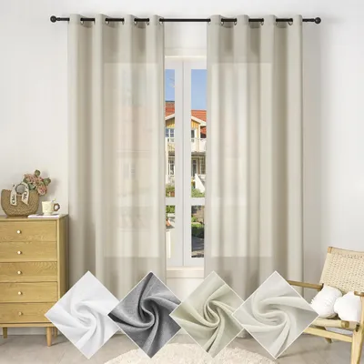 Produktbild von WOLTU Gardine mit Ösen, Vorhang für Wohnzimmer Schlafzimmer, Leinenoptik, Halbtransparent, modern, 135 x 225 cm, Sand
