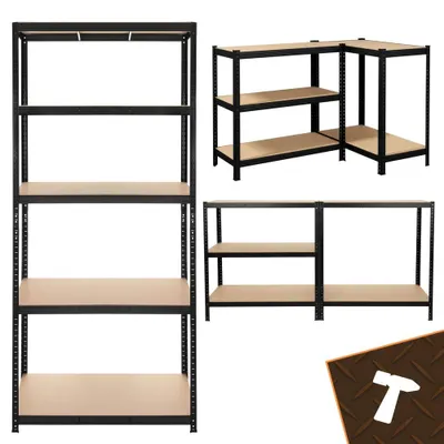 Image de Étagère de rangement métallique noire, dimensions : 220 x 100 x 45 cm
