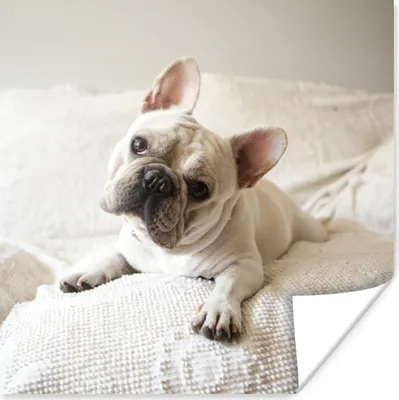 Produktbild von MuchoWow® Poster Französische Bulldogge - Bank - Vorleger 50x50 cm - Wohnzimmerdekoration