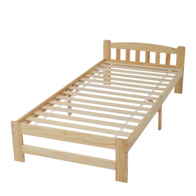 Produktbild von Massivholzbett, 90x200 cm, Einzelbett mit Lattenrost und Kopfteil, Holzbett aus Kiefer, Jugendbett