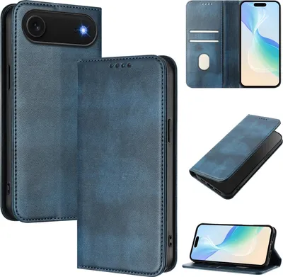 Produktbild von Handyhülle für iPhone Air, Vintage Leder RFID Schutz Kartenfach Standfunktion Magnetische Klapphülle Blau