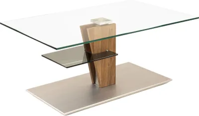 Produktbild von Couchtisch eckig Catreen 100x60x47 Wohnzimmertisch Massivholz höhenverstellbar Wildeiche/Klarglas/Edelstahl 16195