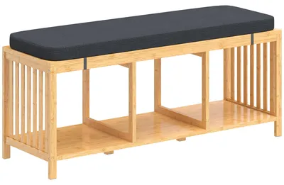 Obrázek produktu pro Bambusová botníková se sedákem | Barva: přírodní dřevo | Rozměry: 102 x 33 x 45 cm