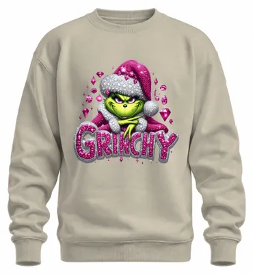 Imagen del producto de Camiseta de punto uni, diseño "Grinchy Navidad", color rosa con brillo, estilo atrevido y glamuroso, talla S
