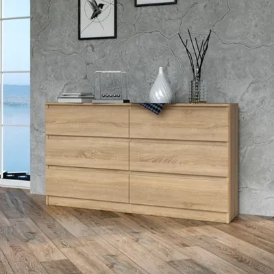 Obrázok produktu pre Komoda, predsieň do spálne, šatníková skriňa, príborník, vysoká doska so 6 zásuvkami, šírka 140 cm, výška 75 | Sonoma