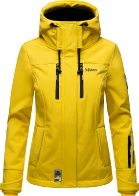Produktbild von Marikoo Leichte Damen Softshelljacke mit Kapuze Outdoor Regenjacke wasserdicht Kleinezicke Gelb Gr. 34 - XS