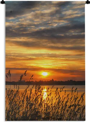 Produktbild von MuchoWow® Wandteppich Wandbehang Sonnenuntergang - Meer - Horizont - Himmel - Pflanzen 120x180 cm Tapisserie Dekoration Wandtuch - Schlafzimmer - Dekorationen für das Haus