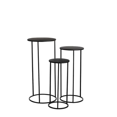Productafbeelding van Mica Decorations Quinty Bijzettafel - Set van 3 - H70 x Ø32 cm - Metaal - Zwart